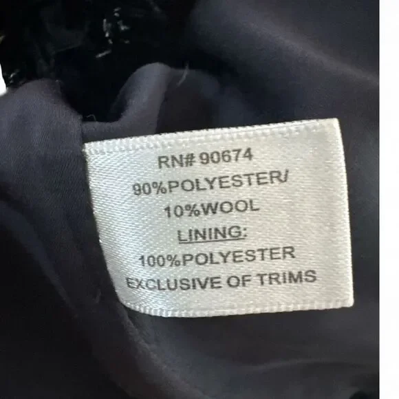 Boston Proper Women's Parisian Tweed Shimmer Chain Fringe Jacket Navy Gold Sz 12 - Picture 8 of 9